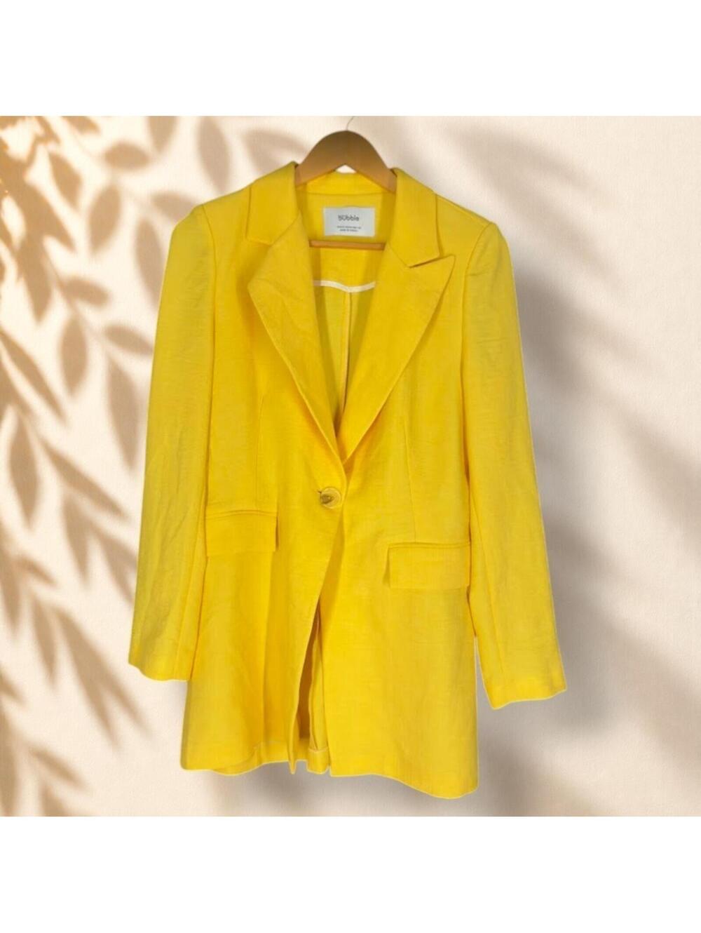 Bubble Blazer Women M Medium Yellow Single Button Collared Long Sleeve Career